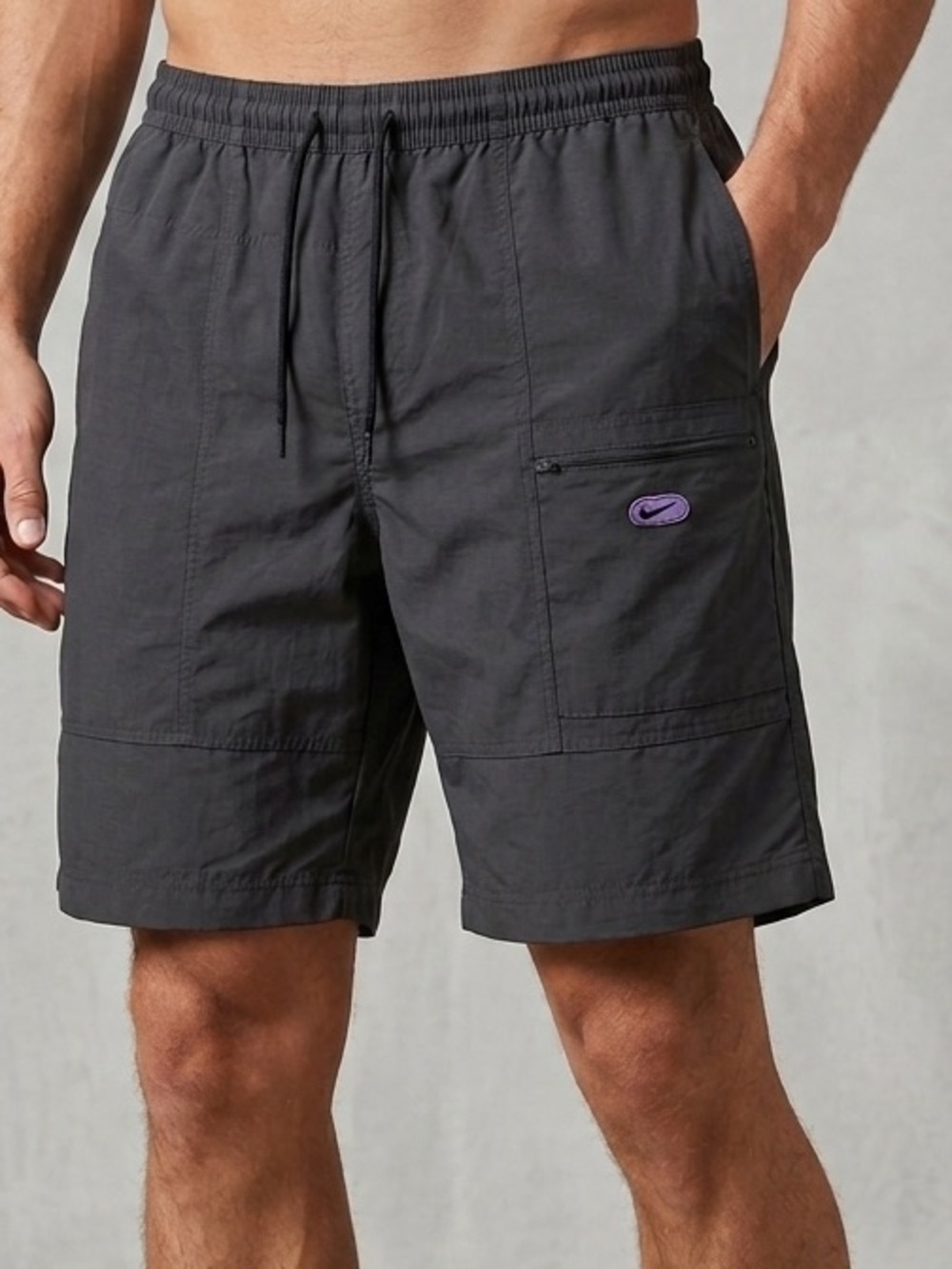 Vintage Nike Y2K Grey Utility Cargo Shorts Men’s M Purple Swoosh Mesh Lining